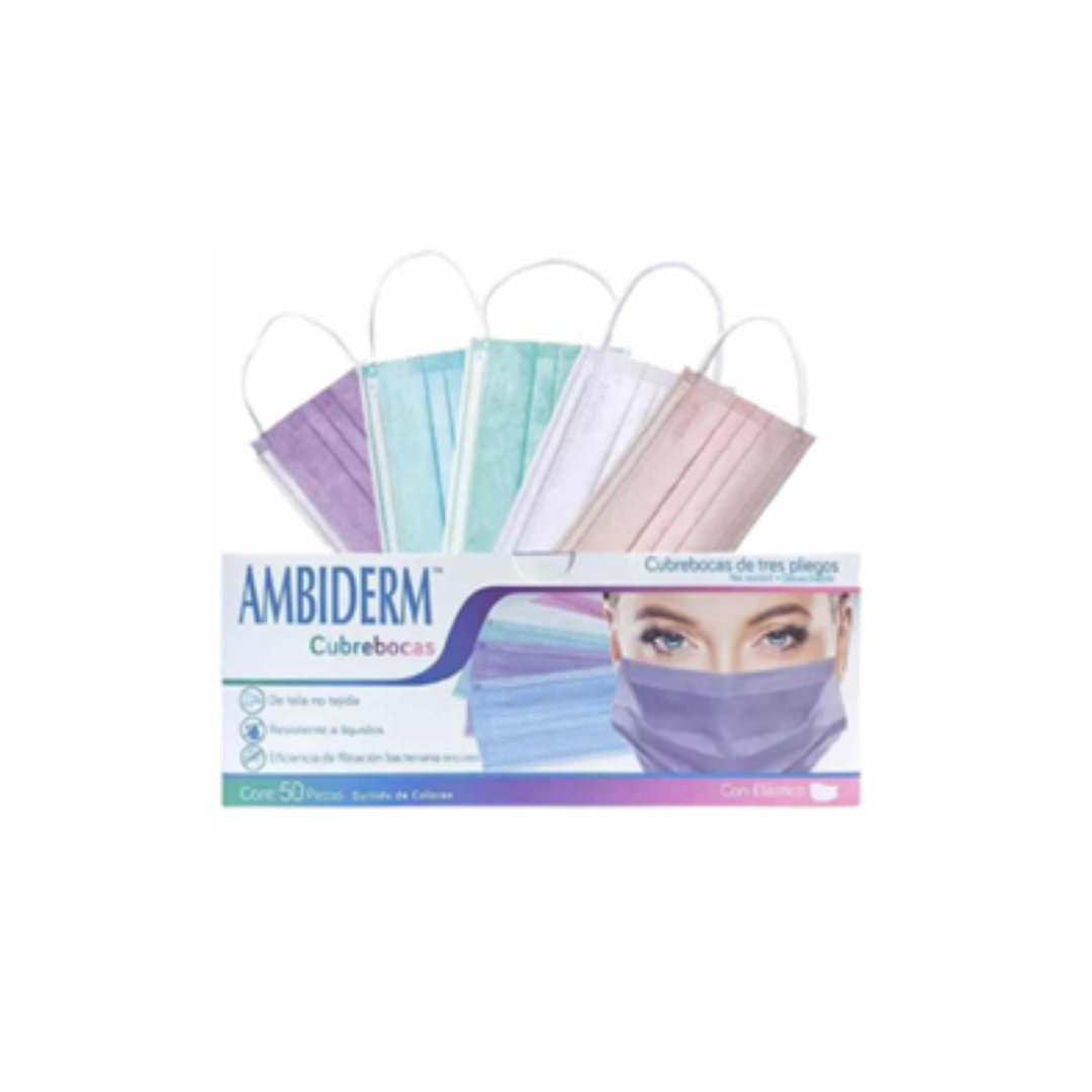 CUBREBOCAS DE 3 PLIEGOS COLORFULL CAJA C/50PZA
