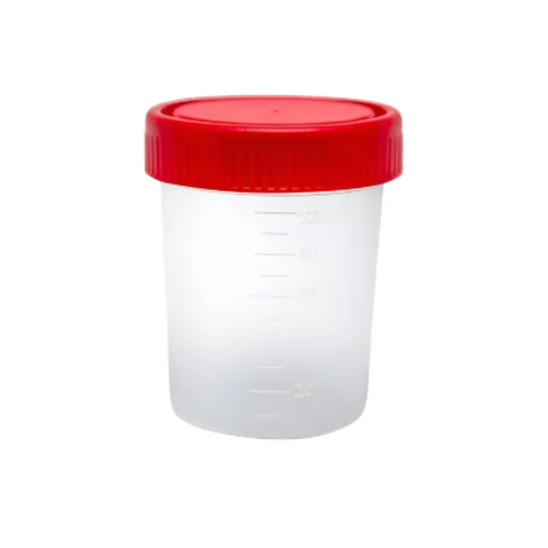 VASO RECOLECTOR PARA MUESTRA 60 ML SIN EMPAQUE TAPA ROJA