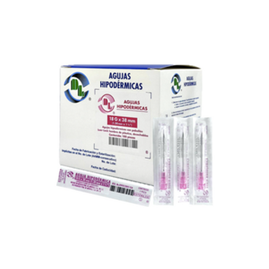 AGUJA HIPODERMICA DESECHABLE DL 18GX38MM C/100