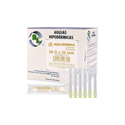 AGUJA HIPODERMICA DESECHABLE DL 20GX32MM C/100