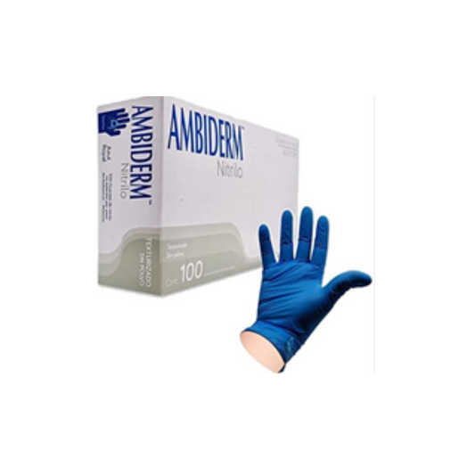 GUANTE AMBIDERM NITRILO AZUL ROYAL GRANDE C/100PZA